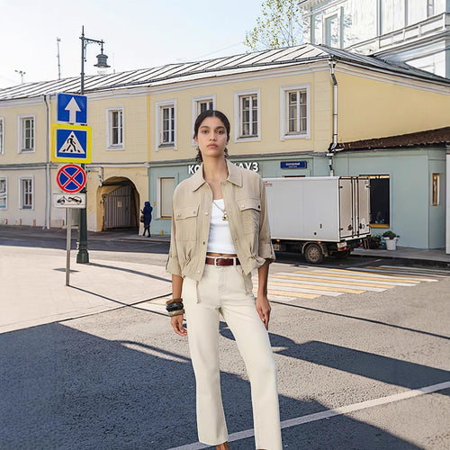Damen leichte Oversize-Jacke mit praktischen Taschen Drune