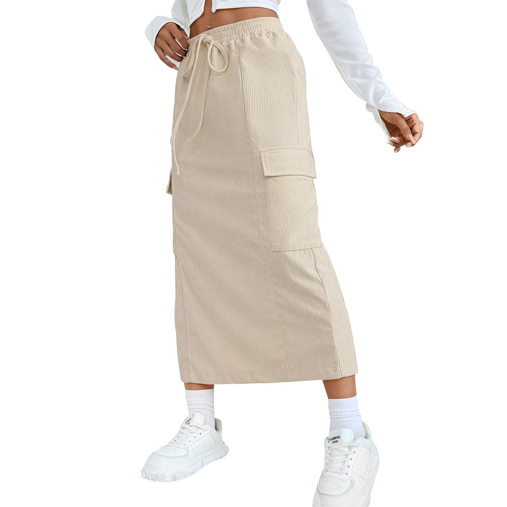 Damen Maxi-Rock mit praktischen Cargo-Taschen und verstellbarem Bund Drune