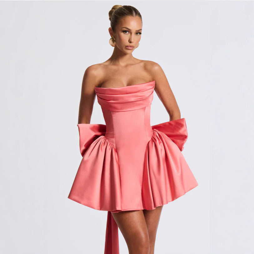 Damen Bandeau Cocktailkleid mit fließendem Rock und schwingendem Saum Drune