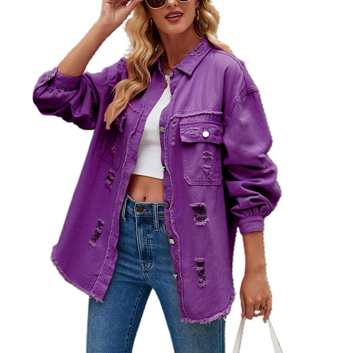 Damen Oversized Jeansjacke mit modernen Destroyed-Details Drune