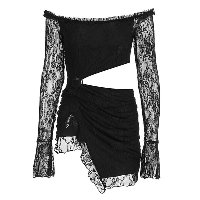 Damen Spitzenkleid mit asymmetrischem Saum und schulterfreiem Design Drune