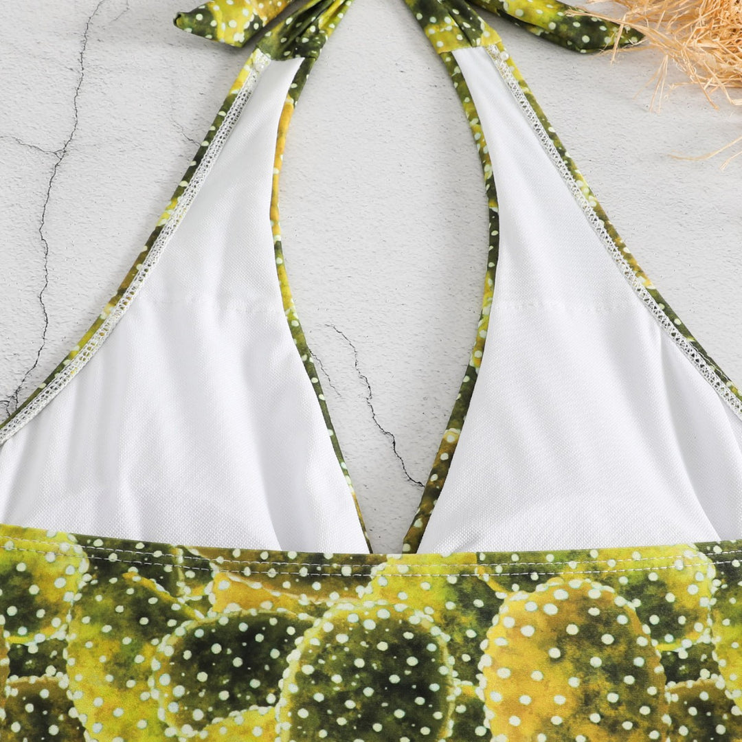 Damen Einteiler Badeanzug mit verspieltem Knoten-Design und floralem Muster Drune