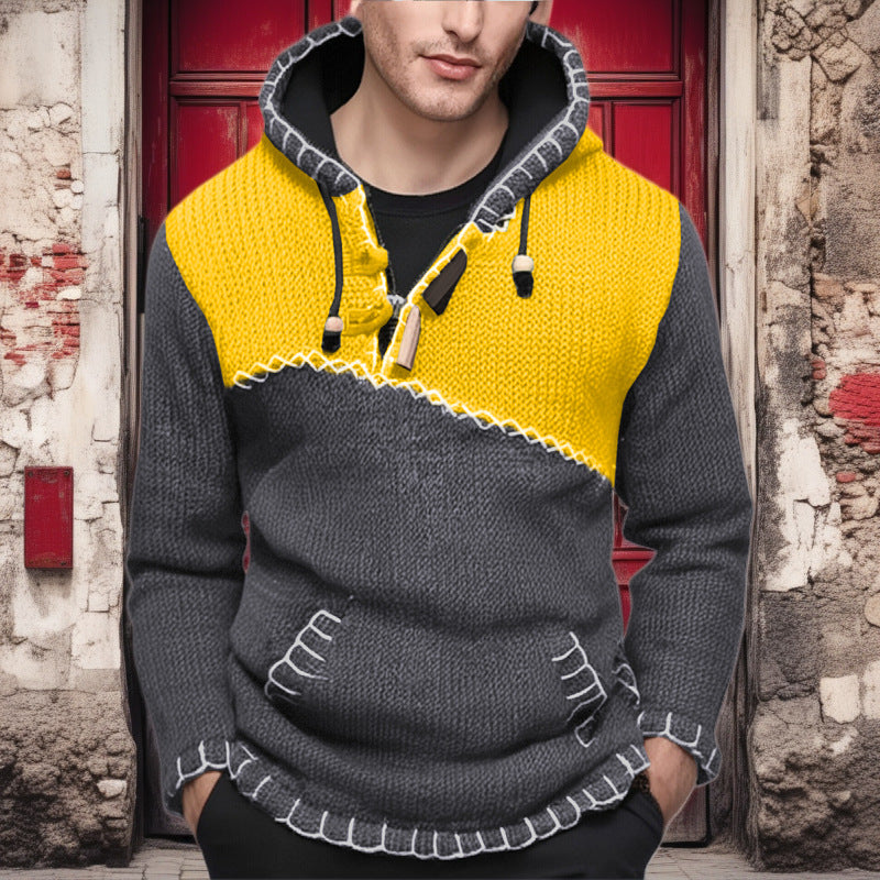 Herren Kapuzenpullover mit einzigartigem Zickzackmuster und hochwertiger Strickstruktur Drune