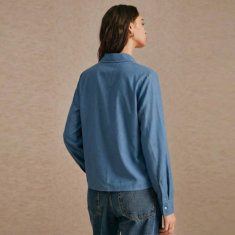 Damen klassische Denim-Bluse mit Knopfleiste und modischem Schnitt Drune
