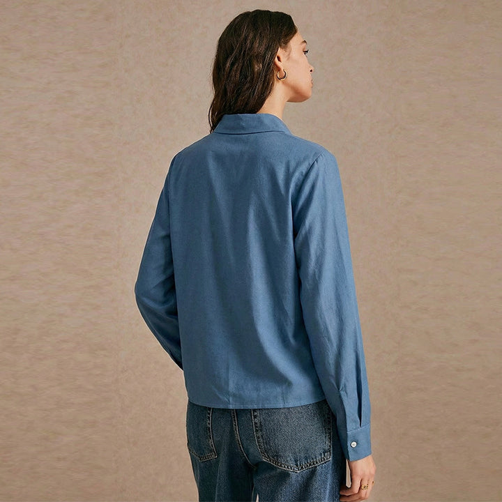 Damen klassische Denim-Bluse mit Knopfleiste und modischem Schnitt Drune