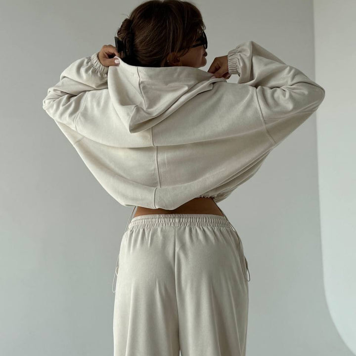 Damen Sportliches Velours-Jogginganzug-Set mit stylischer Kapuze und weitem Schnitt Drune
