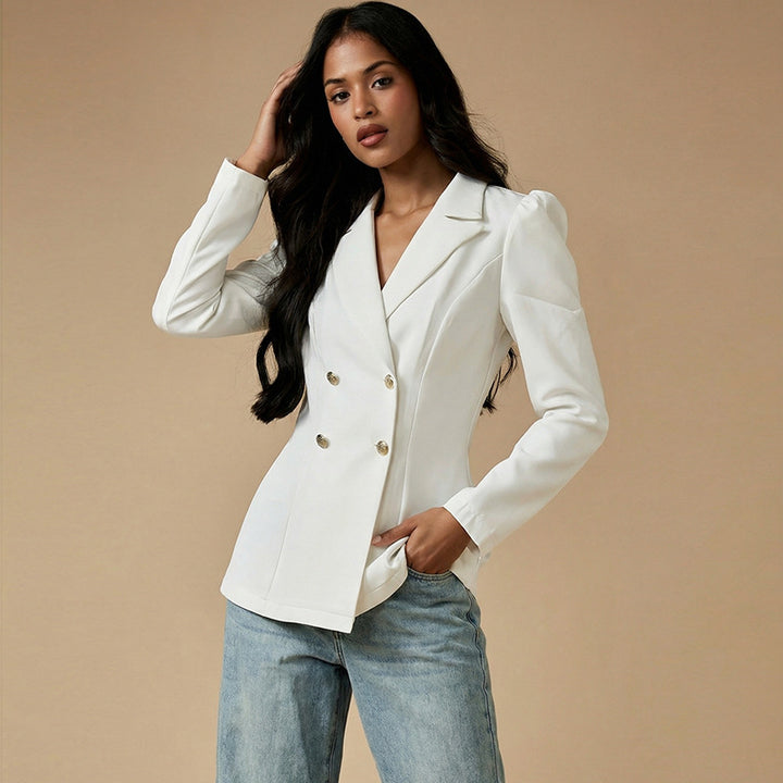 Damen eleganter Tailored Blazer mit puffärmeligen Details Drune