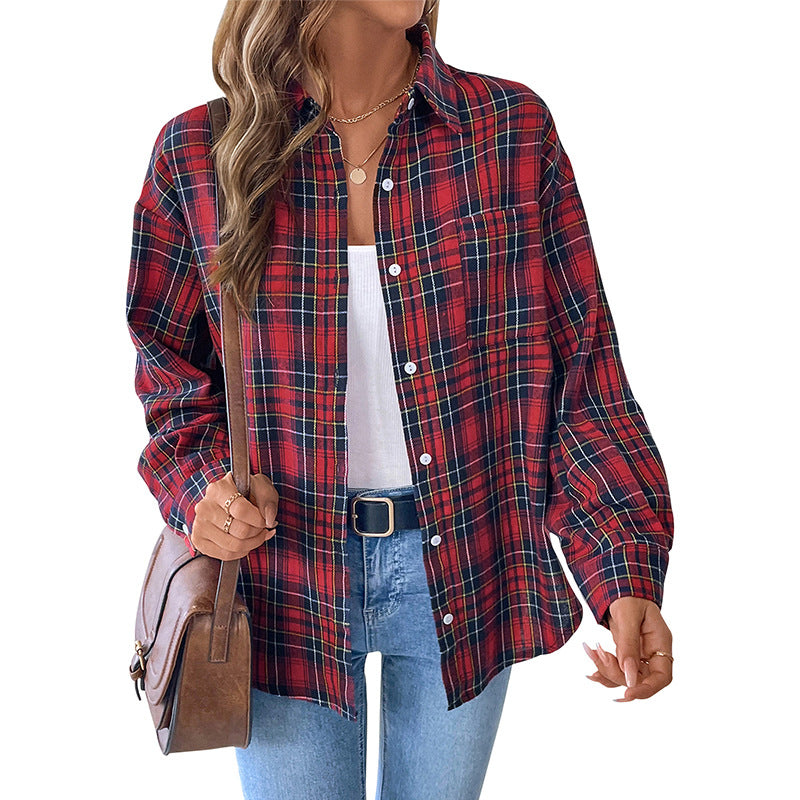Damen Karobluse mit lässigem Schnitt Drune