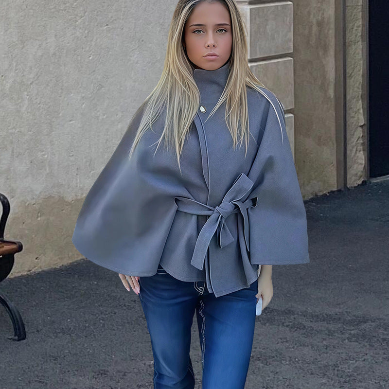 Damen Kapuzenjacke mit Wickelgürtel und elegantem Stehkragen Drune