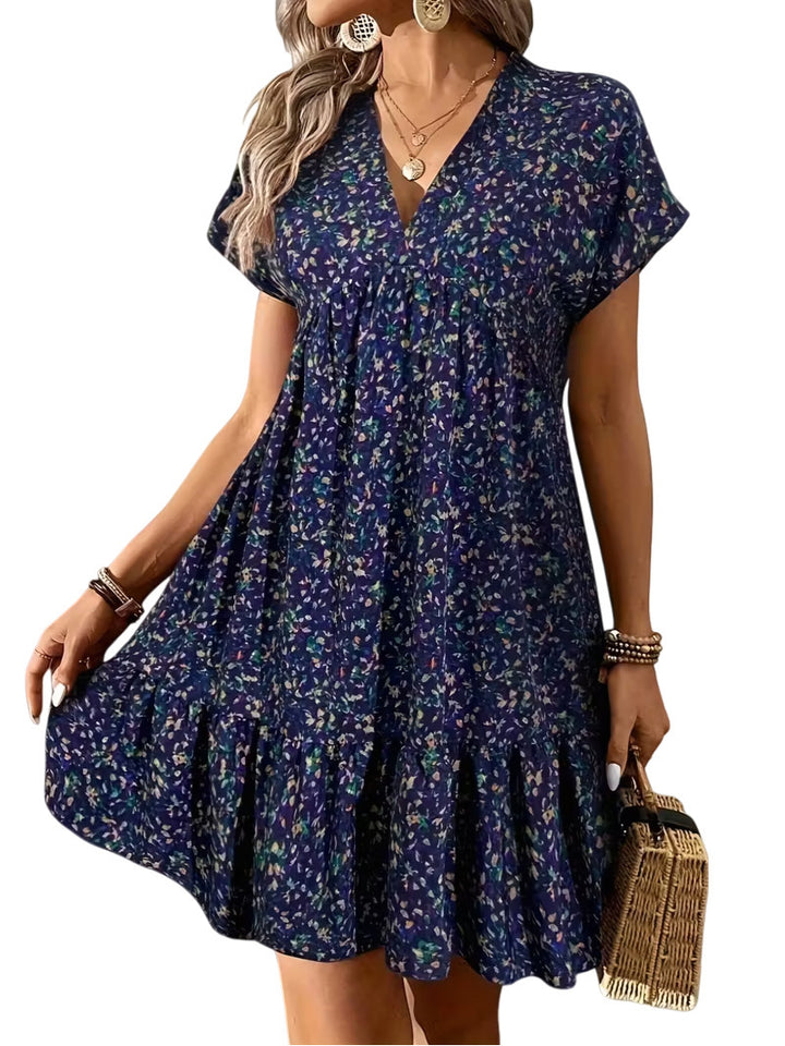 Damen Freizeitkleid mit floralem Muster und Rüschendetails Drune
