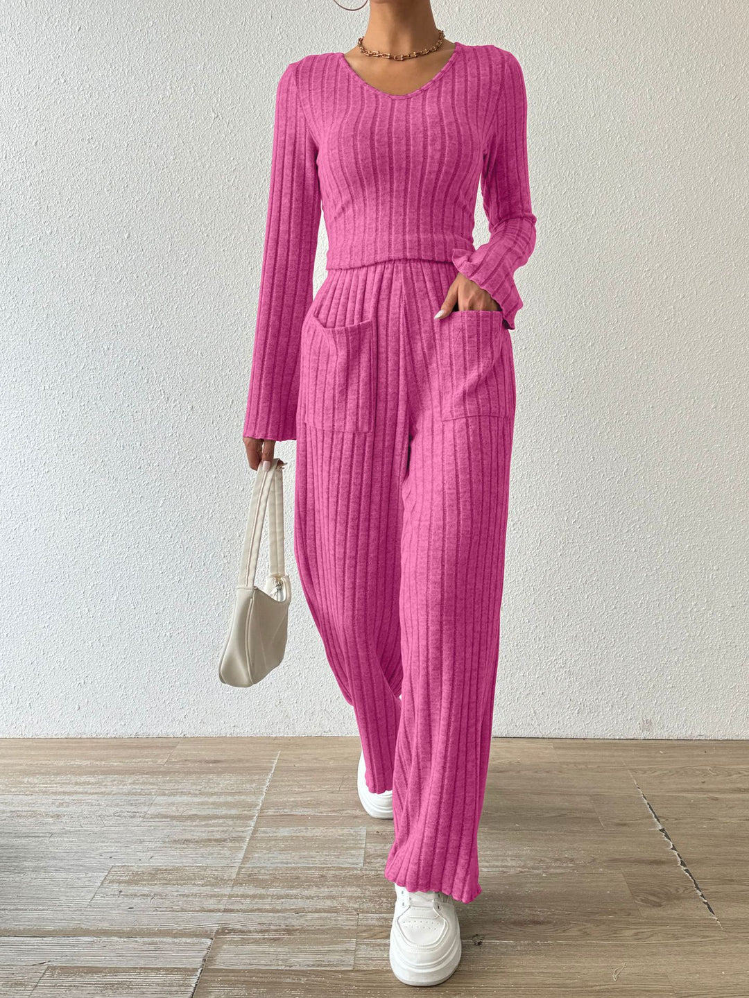 Damen Lässiger Strickanzug mit Taschen Drune
