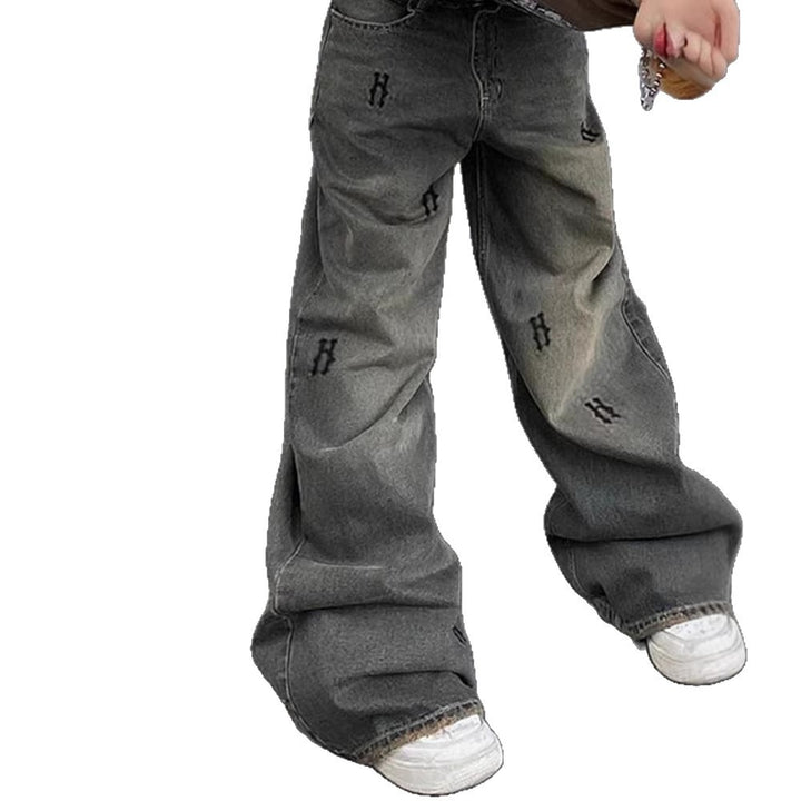 Damen Weiße Stoffhose mit modischen Stickereien Drune