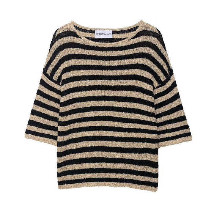 Damen lässiger Strickpullover mit breiten Streifen und weichem Material Drune