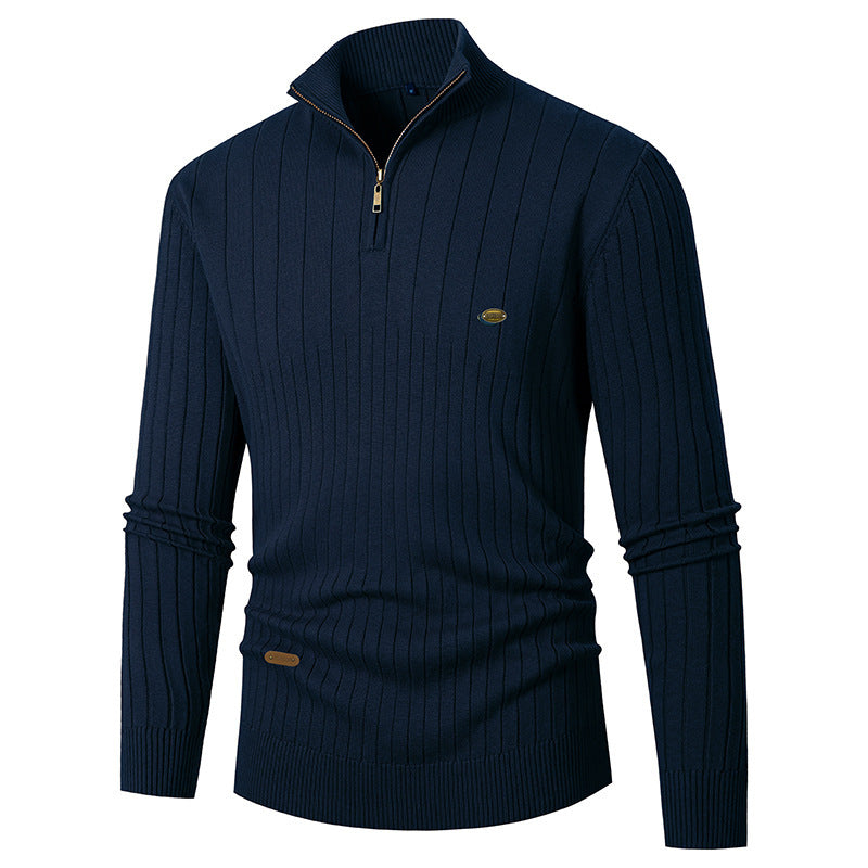 Herren eleganter Strickpullover mit halbem Reißverschluss und feinem Rippdesign Drune