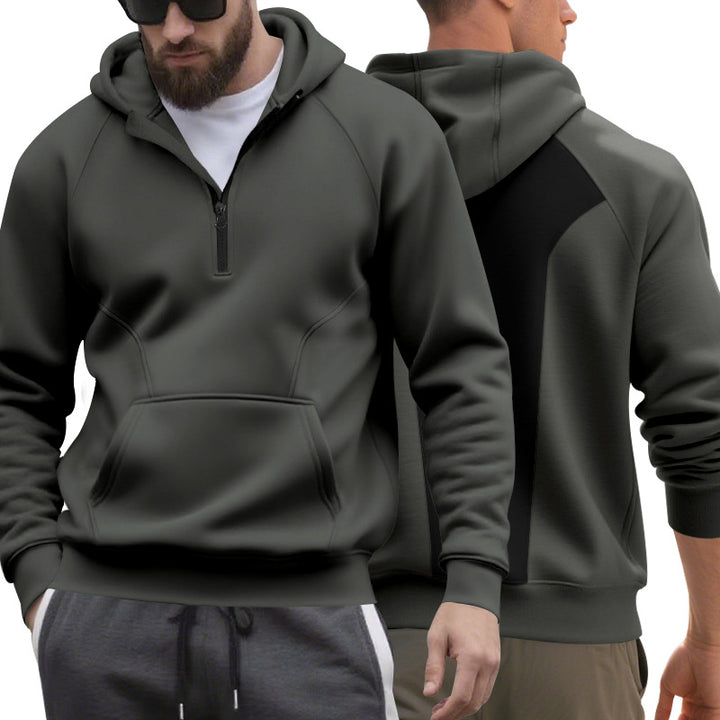 Herren nan Halbzip-Kapuzenpullover im minimalistischen Softshell-Look mit Kängurutasche und Raglanärmeln Drune