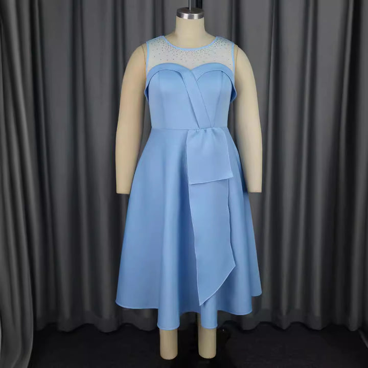 Damen Chiffon Abendkleid mit schimmerndem Oberteil und eleganter Schleifen-Applikation Drune