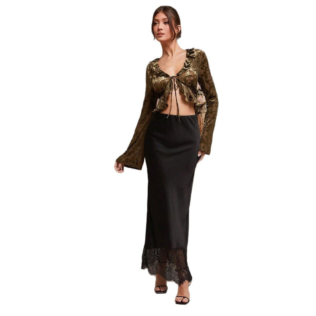 Damen Maxirock mit floraler Spitze und elegantem Saum Drune