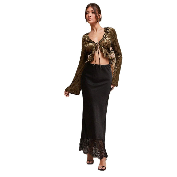 Damen Maxirock mit floraler Spitze und elegantem Saum Drune