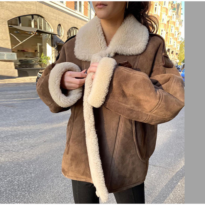 Damen Lässig gefütterte Wildlederjacke mit oversize Schnitt Drune