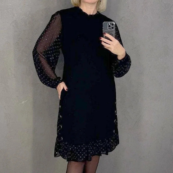Damen Elegantes Kleid mit voluminösen Ärmeln und durchbrochenem Saum Drune