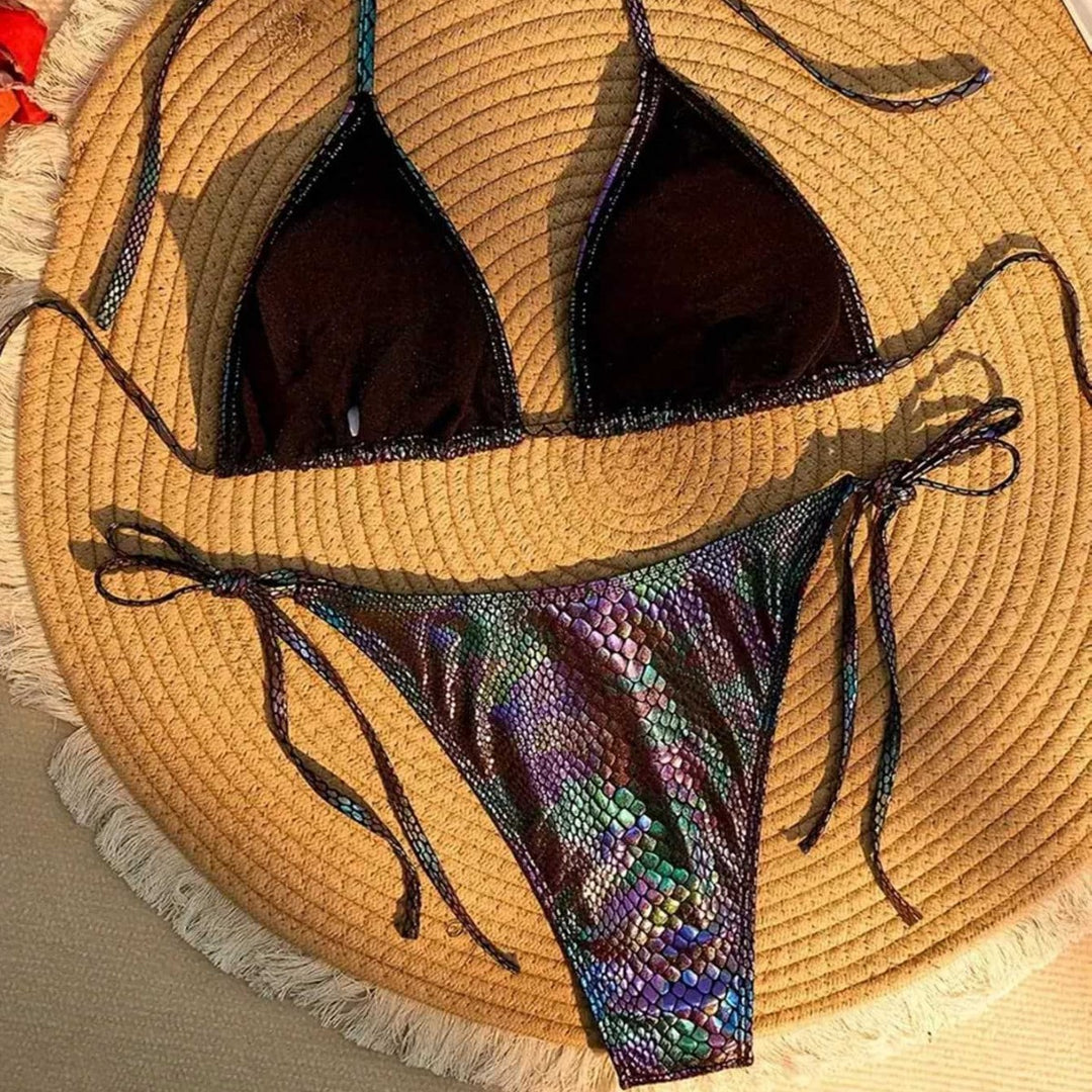Damen Triangel-Bikini mit schimmerndem Schlangendesign Drune