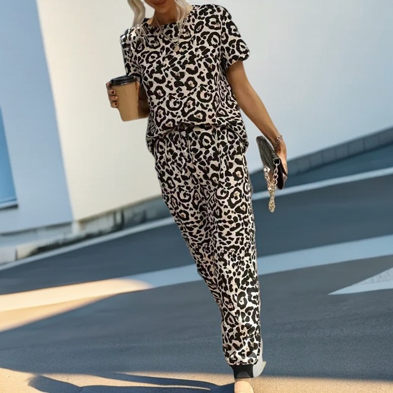 Damen Komfortables Lounge-Set mit Leopardenmuster Drune