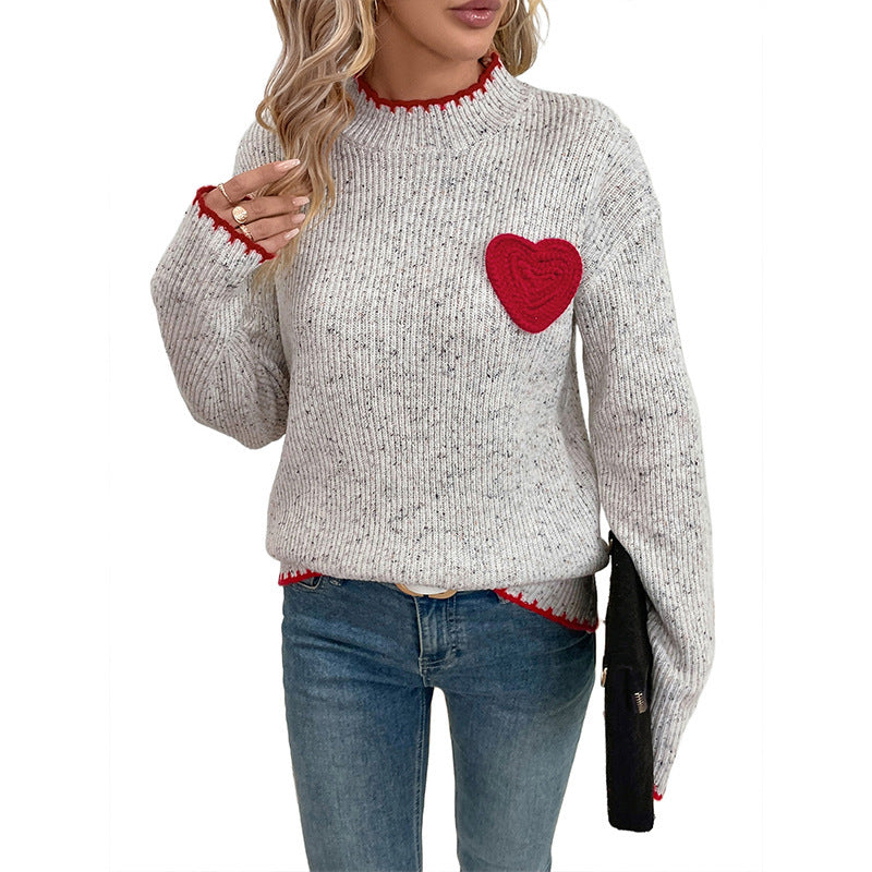 Damen Strickpullover mit Herzapplikation und dekorativem Saum Drune