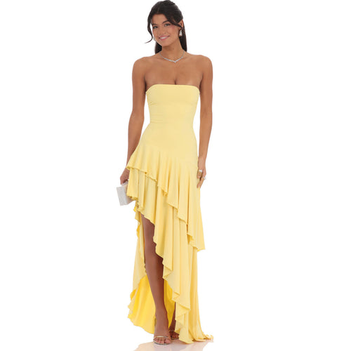 Damen Asymmetrisches Maxikleid mit fließendem Volant Drune