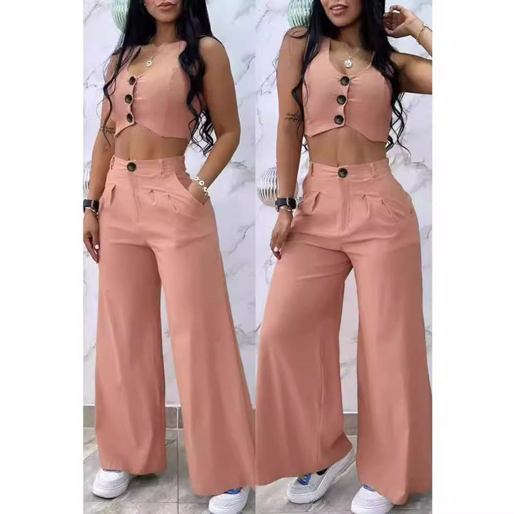 Damen Zweiteiliges Set mit kurzem Oberteil und weit geschnittener Hose Drune