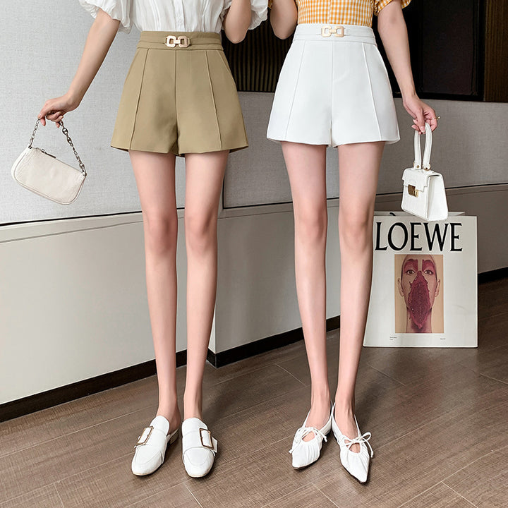 Damen Elegante Shorts mit hohem Bund und dekorativem Gürtel Drune
