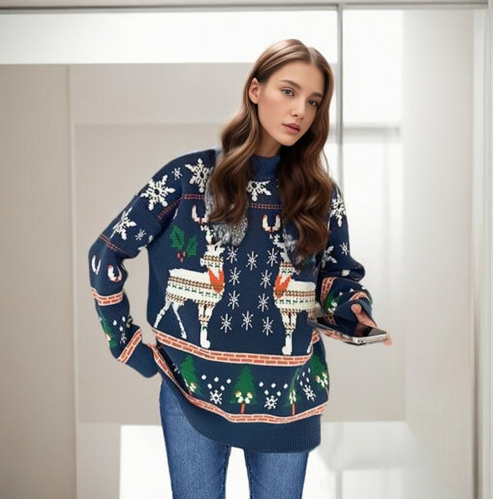 Damen Weihnachtspullover mit festlichem Motiv aus hochwertiger Baumwolle Drune