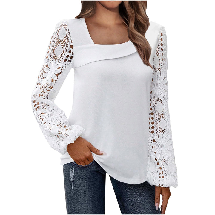 Damen Bluse mit floralen Spitzenärmel und voluminösem Schnitt Drune