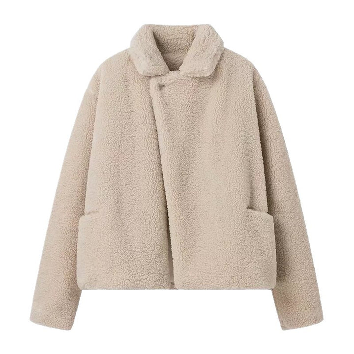 Damen Kuschelige Plüschjacke mit Reverskragen und Taschen Drune