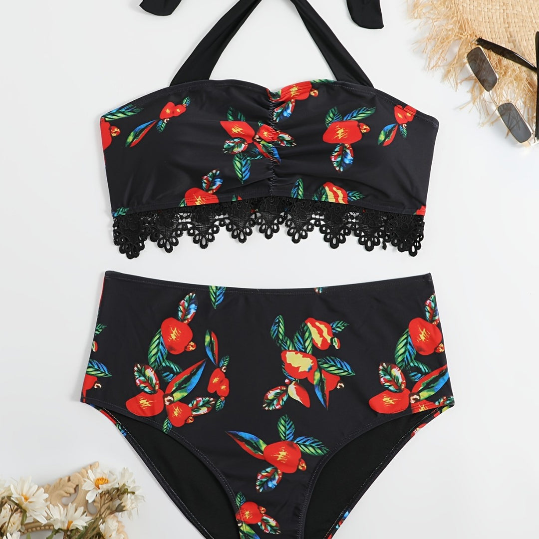 Damen Zweiteiliges Badeanzug-Set mit floralem Design Drune