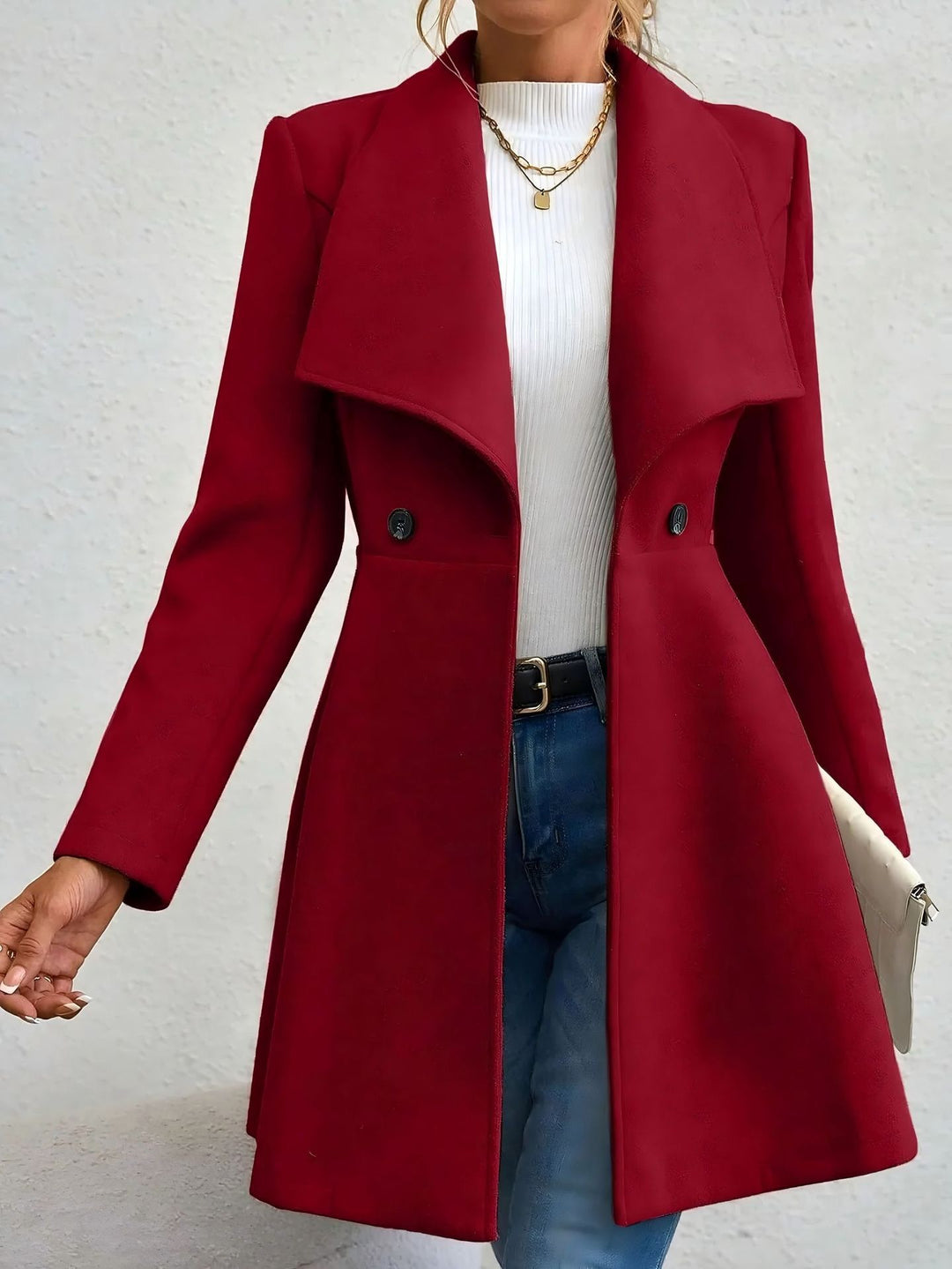 Damen eleganter Wollmantel mit modischem Revers und doppelter Knopfleiste Drune
