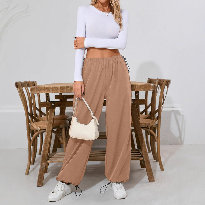 Damen Bequeme Freizeithose mit Tunnelzug und weitem Bein Drune