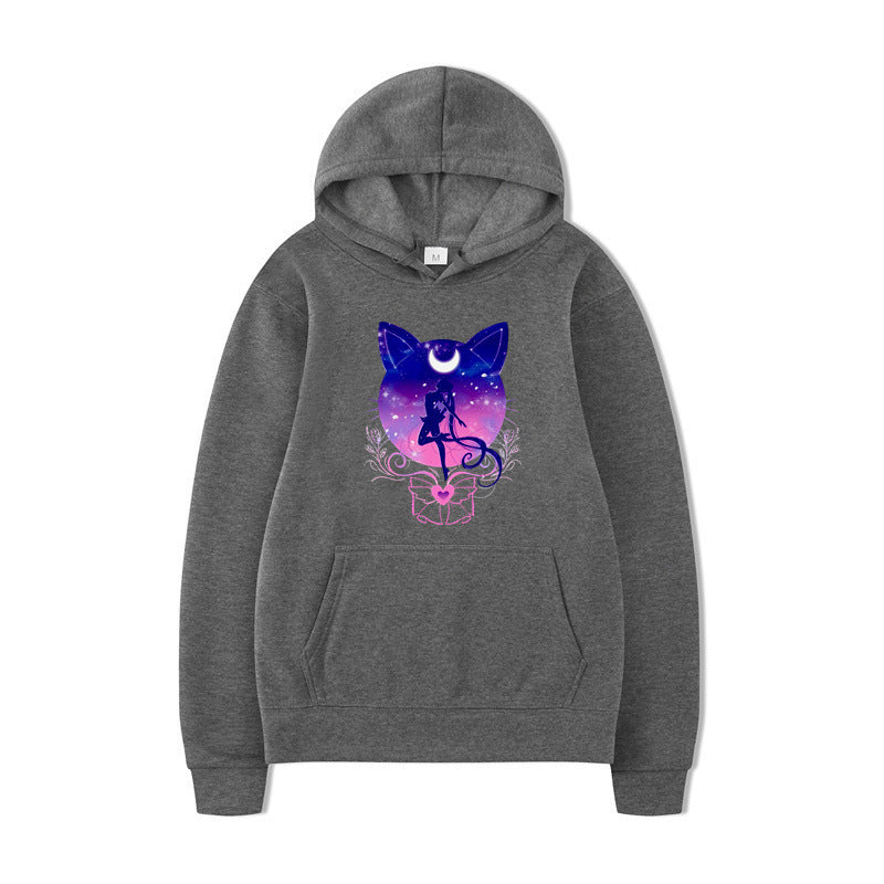 Damen Kapuzenpullover mit künstlerischem Katzenmotiv und bequemer Passform Drune
