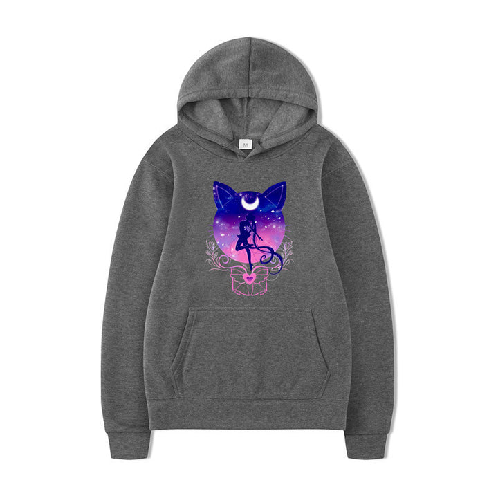 Damen Kapuzenpullover mit künstlerischem Katzenmotiv und bequemer Passform Drune