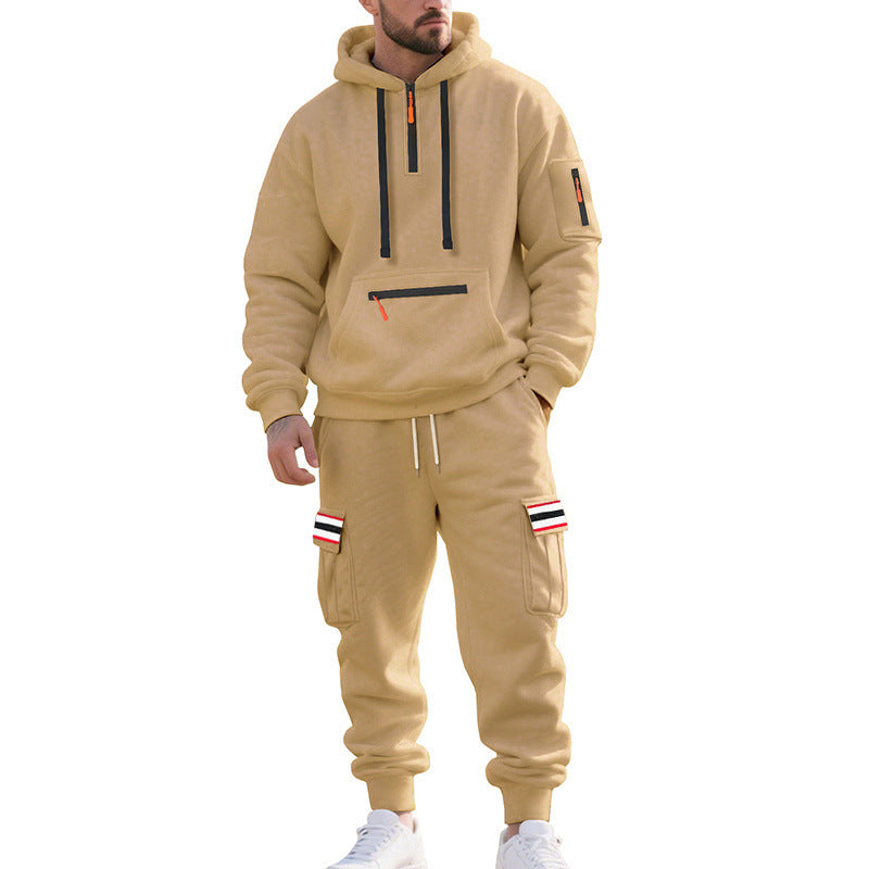 Herren nan Cargo-Hoodie- und Jogginghose-Set mit Halbzip, Reißverschluss-Kängurutasche und elastischem Tunnelzugbund Drune