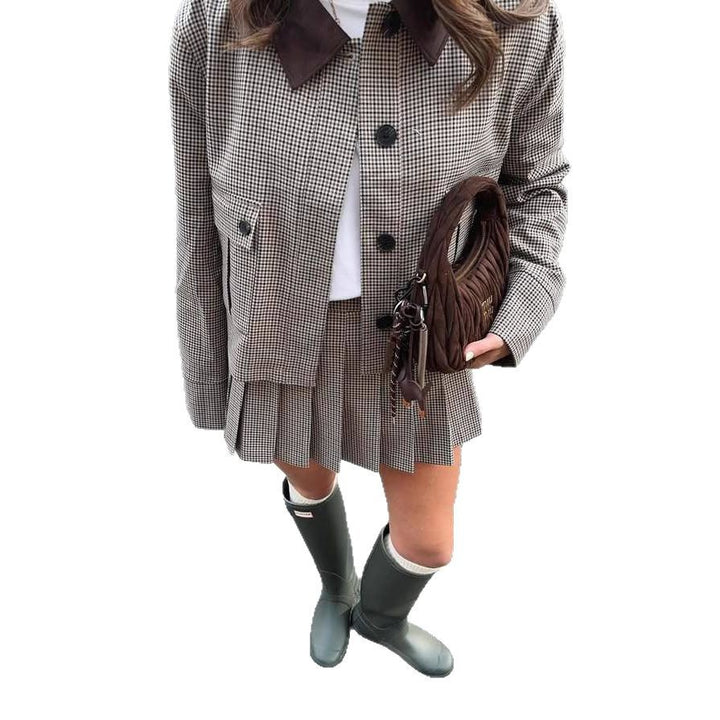 Damen Karierte Blazerjacke mit tailliertem Schnitt und eleganten Details Drune