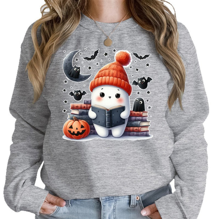 Damen Sweatshirt mit niedlichem Halloween-Motiv und Bücher-Design Drune