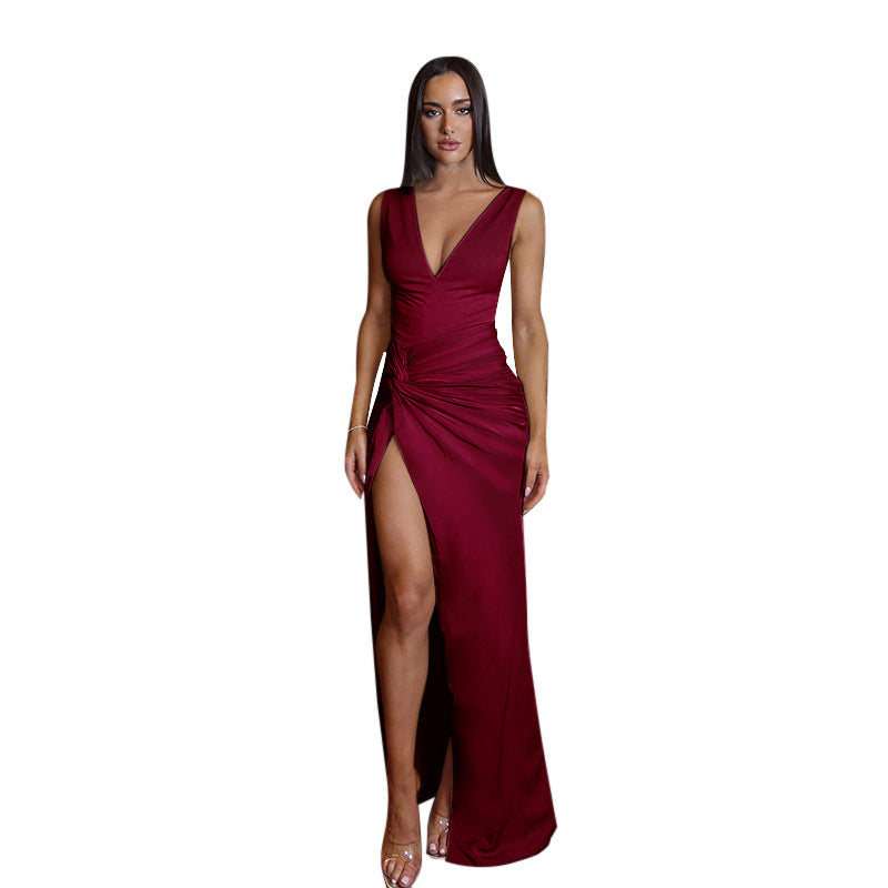 Damen elegantes Maxikleid mit raffiniertem Wickeldesign Drune