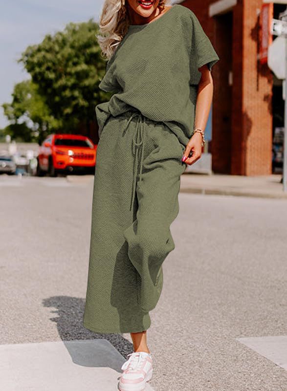 Damen lässiges Jumpsuit-Set aus weichem Material mit elastischem Bund und weit geschnittenen Beinen Drune