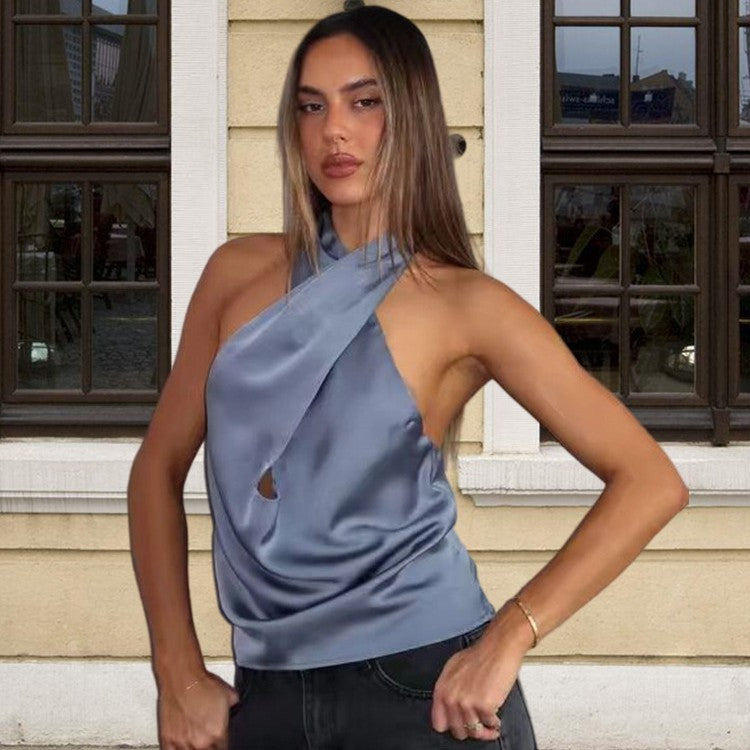 Damen Elegantes Chiffon-Oberteil mit asymmetrischem Schnitt Drune