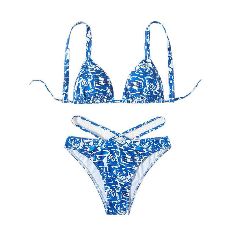Damen Triangel-Bikini-Set mit verstellbaren Trägern und stylischem Muster Drune