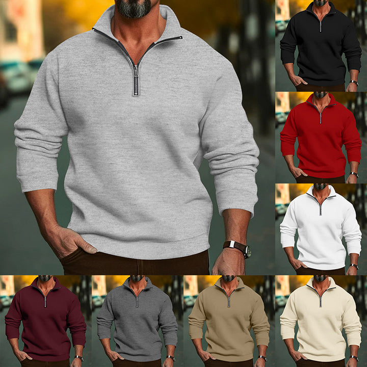 Herren nan lässiges Sweatshirt mit Reißverschluss-Stehkragen und innen weich angerautem Fleece Drune