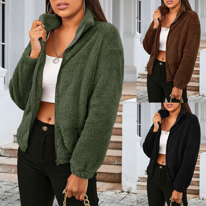 Damen Kuschelige Fleecejacke mit hohem Kragen und Reißverschluss Drune