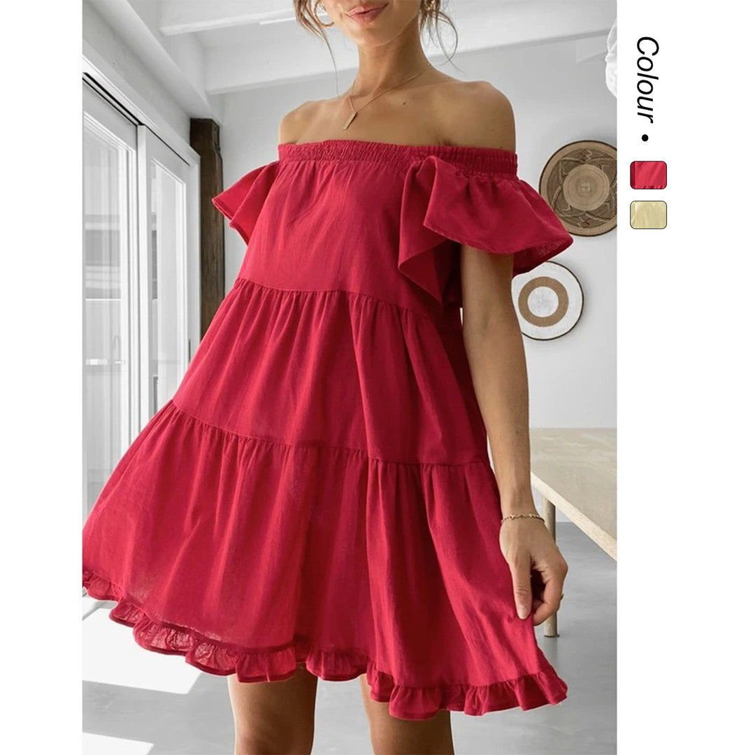 Damen Off-Shoulder Freizeitkleid mit Volant-Details Drune