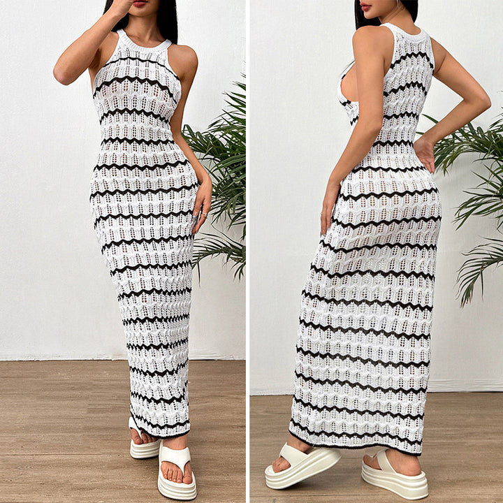 Damen Häkel-Maxikleid mit geometrischem Muster und enganliegendem Schnitt Drune