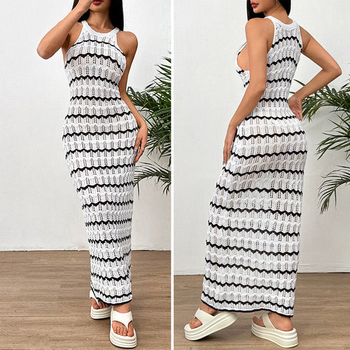 Damen Häkel-Maxikleid mit geometrischem Muster und enganliegendem Schnitt Drune